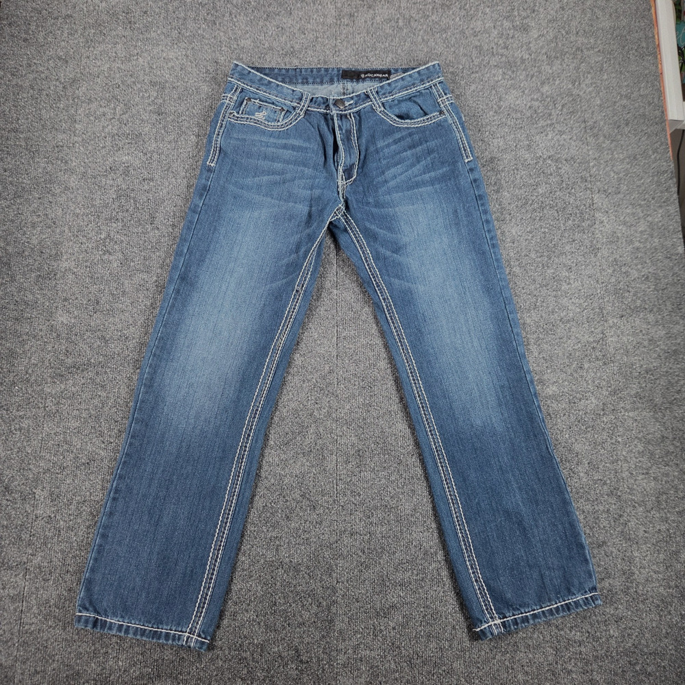 Rocawear Jeans Mens 30 x 29 Blue Straight Leg Denim‎ Contrast Stitch Fade